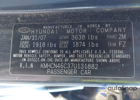 2007 Hyundai Accent Gls from USA, damaged, VIN KMHCN46C37U131882